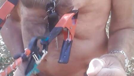 hard clamps on tits outdoor naked