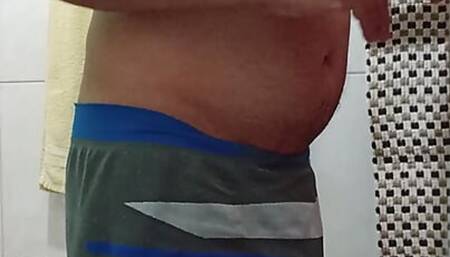 mature alber takes off his clothes showing his 14 cm dick and jerks off until he comes