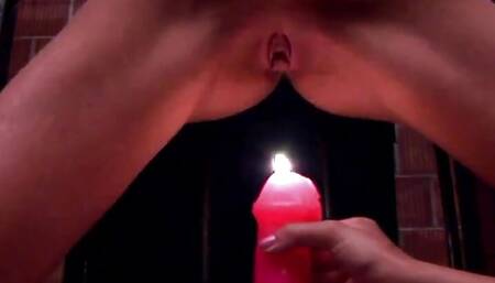 Redhead Lady Shakira dominate her hanging sub with hot wax and pussy licking