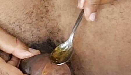 Muscles Masturbating with Honey as lube Emotional loud cum shaking orgasm with dirty talk