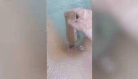 Mature teen masturbates naked while taking a shower in the bathroom