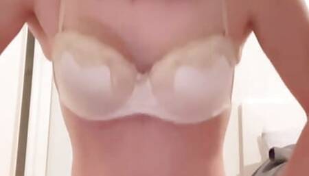 Trans girl in white underwear riding dildo
