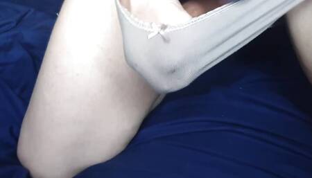 Sexy Shemale Cums in Panties, While Wearing Them and a Micro Skirt, Presses Cum Against Anus