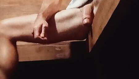 Sexy with long white dick plays with himself in the sauna until cumming