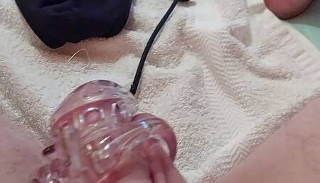 Sounding my cock in chastity and cum on my string