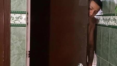 MY COUSIN ALWAYS LOOKS FOR ME WHEN I'M IN THE SHOWER TO MILK HIS SMALL COCK.