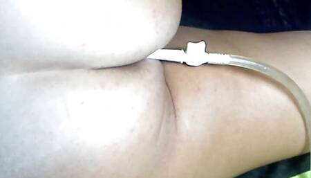 Wine enema and vibrators in ass and pussy