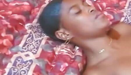 Beautiful and horny hot ebony chick gets a big load of cum on her trimmed pussy