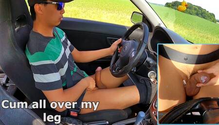 Sexy Twink Masturbating and Cum While Driving Around in the City