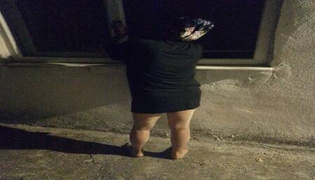 Hot mature woman cleaning at night