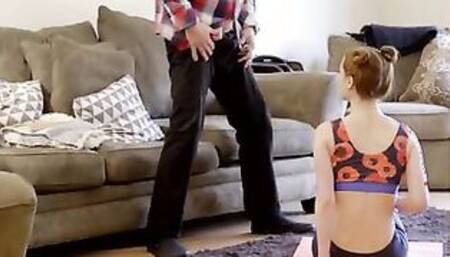 It's difficult for Cyrus King to ignore his smoking Cutie step-daughter Pepper Hart as she practices yoga in front of