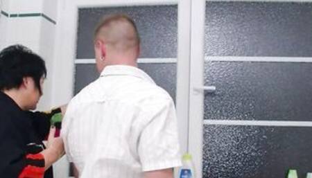 Chubby German older Mother fucks her step son inside toilet