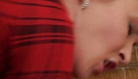 An amazing blonde babe getting her reward on her black stockings