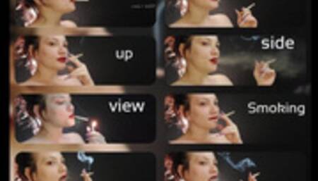 Nude close up side view smoking