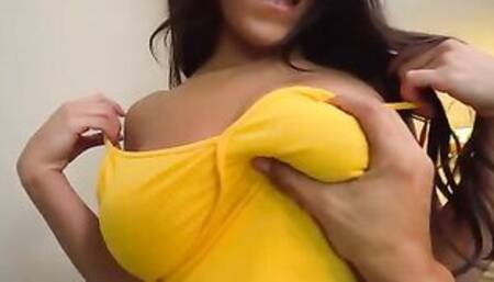 Tony is one lucky man as Autumn Falls comes bouncing into the room. Her low-cut