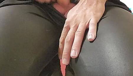 Handjob and cum in leggings and boots