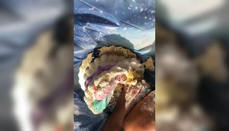 Smashing Birthday Cake With My Feet