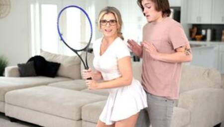 MILF stepmom shows stepson some moves