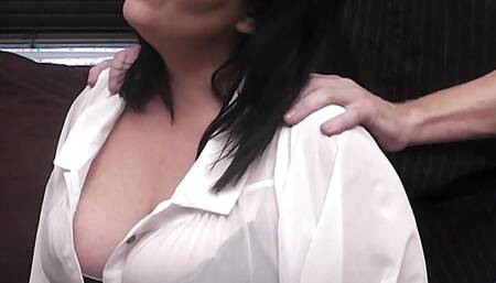 Brunette plumper doggystyled by longhaired BF
