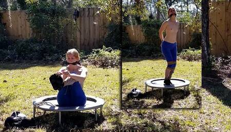 0077 Self Bondage Session in the Sunshine as Gym Girl Strips, Ties Herself Up & Bounces her Tiny Tits on a Trampoline! SD Mobile Version
