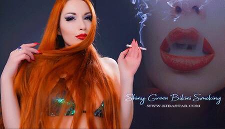 4K Shiny Green Bikini Smoking