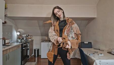 Brown leather jacket destruction