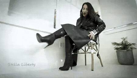 Leather Trench Cum Tribute - Stella Liberty Femdom POV Leather Fetish Jerk Off Instruction - 4k mp4