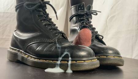 A Bootjob Dream in Black Doc Martens Boots - CBT and Shoejob with cumplosion under well worn Boots - slave - 4k