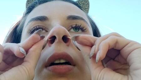 Girl sneezes looking at the sky with two toothpicks in her nostrils (custom video)