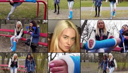 Barbie SLWC A Gimp in The Park Casted Foot Show, Crutching and Cast Talk (in HD 1920X1080)