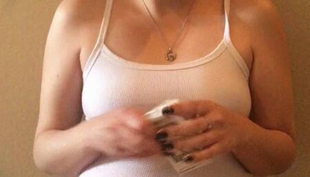 Chubby Babe in Red Panties Smoking Marlboro Light 100 - White Tank Top and Glasses