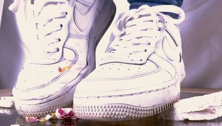 A Crushing Dream in Nike Air sneakers - egg and food crush, POV and underglass views - 4k