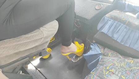 Stephanie the sexy bus driver in yellow heels