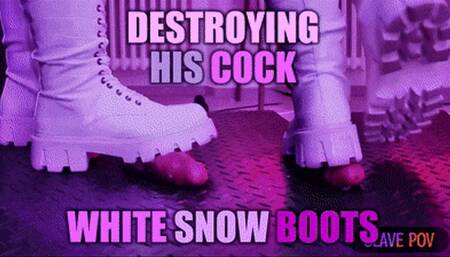Aggressive Bootjob in White Combat Snow Boots, Post Orgasm Stomping with TamyStarly - (Slave POV Version) - CBT, Ballbusting, Heeljob, Femdom, Shoejob, Ball Stomping, Foot Fetish Domination, Footjob, Cock Board, Crush, Trampling