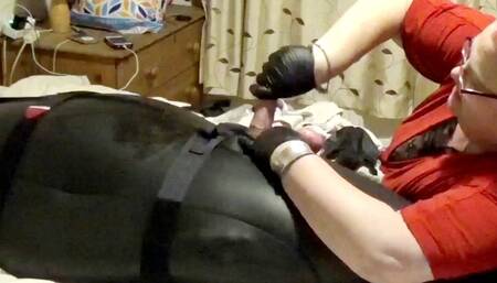 Neoprene sleepsack edging, polishing and post orgasm torment PART 2 CAM 2-gloves,BBW domination,BBW bondage,sleep sack,amateur,male bondage,man in bondage,bound and gagged man,man tied up,agreement,handjob,edged,post cum play,cum shot,stockings,pantyhose,