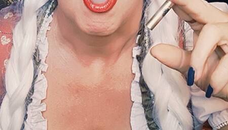 MILF doll comes to life and smokes her 1st Sobranie while programmed to squirt