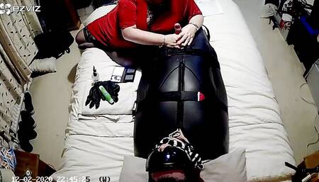 Neoprene sleepsack edging, polishing and post orgasm torment PART 1 CAM 1-BBW domination,BBW bondage,sleep sack,amateur,male bondage,man in bondage,bound and gagged man,man tied up,agreement,handjob,backboard,edged,strapped down,