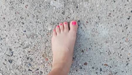 Barefoot walking on my driveway