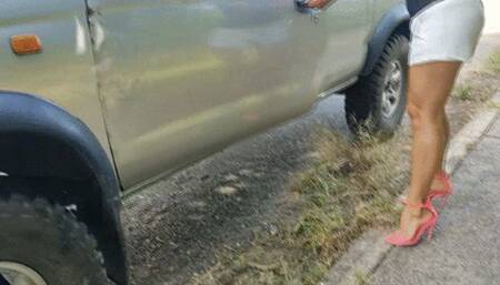 Milah Arches sexy driving and pedal pumping on pink sandals