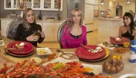 Rory Knox surprises her friends, Jazmin Luv & Penelope Woods, when she invites her fuckboy to take care of her and her girls a for Friendsgiving treat