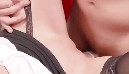 Blonde hot  waitress with hot lingerie have a hardcore sex with stranger