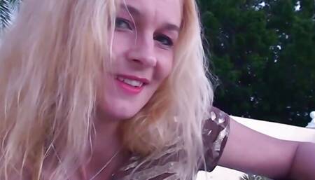 Blond Sheila love to pee everywhere outside on terrace and in the pool.