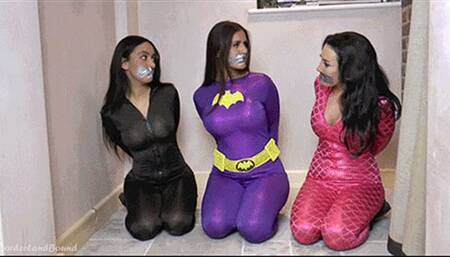 Scarlett, Mila & Courtney in: Tightly BatWrapped & Kickin' - Beyond the SteamRoom & Concealed Within the AnteChamber of Awe! (Extra Tape Slapped Cut) (HD)