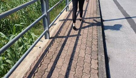 1ST EXCAPE I'm running away from danger on my black high office heels and I lose a shoe, I start hopping on one heel, walking barefoot on the asphalt!