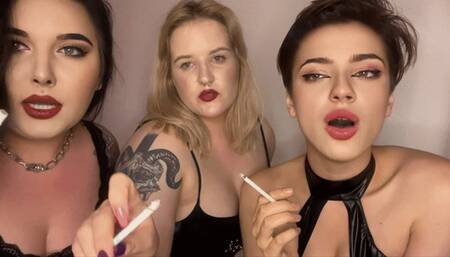 3 dommes will fill your mouth with ash - Human Ashtray POV - [720p]