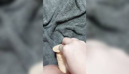 Cute femboy fucks him ass with a big white dildo BWC