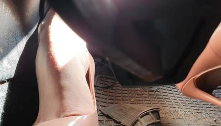 Candid Close Up Behind Pedal Driving in Nude Pumps Mazda WMV