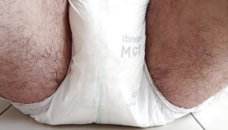 Filling my diaper with piss over the couse of a day and showing my hairy uncut cock in the end ABDL DL