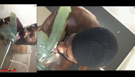 DUAL ANGLE 4 AND 6 Skinny Twink Ass To Mouth after big loose farting butthole swallows giant footlong dildo to the balls and back