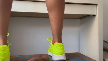 Stand on his cock and balls with my yellow nike 90